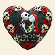 Load image into Gallery viewer, "Love You To Death" - Personalized Skeleton Couples Pillow - Custom Gift for Lovers, Partners, and Anniversaries Pillow PopCulturePrints
