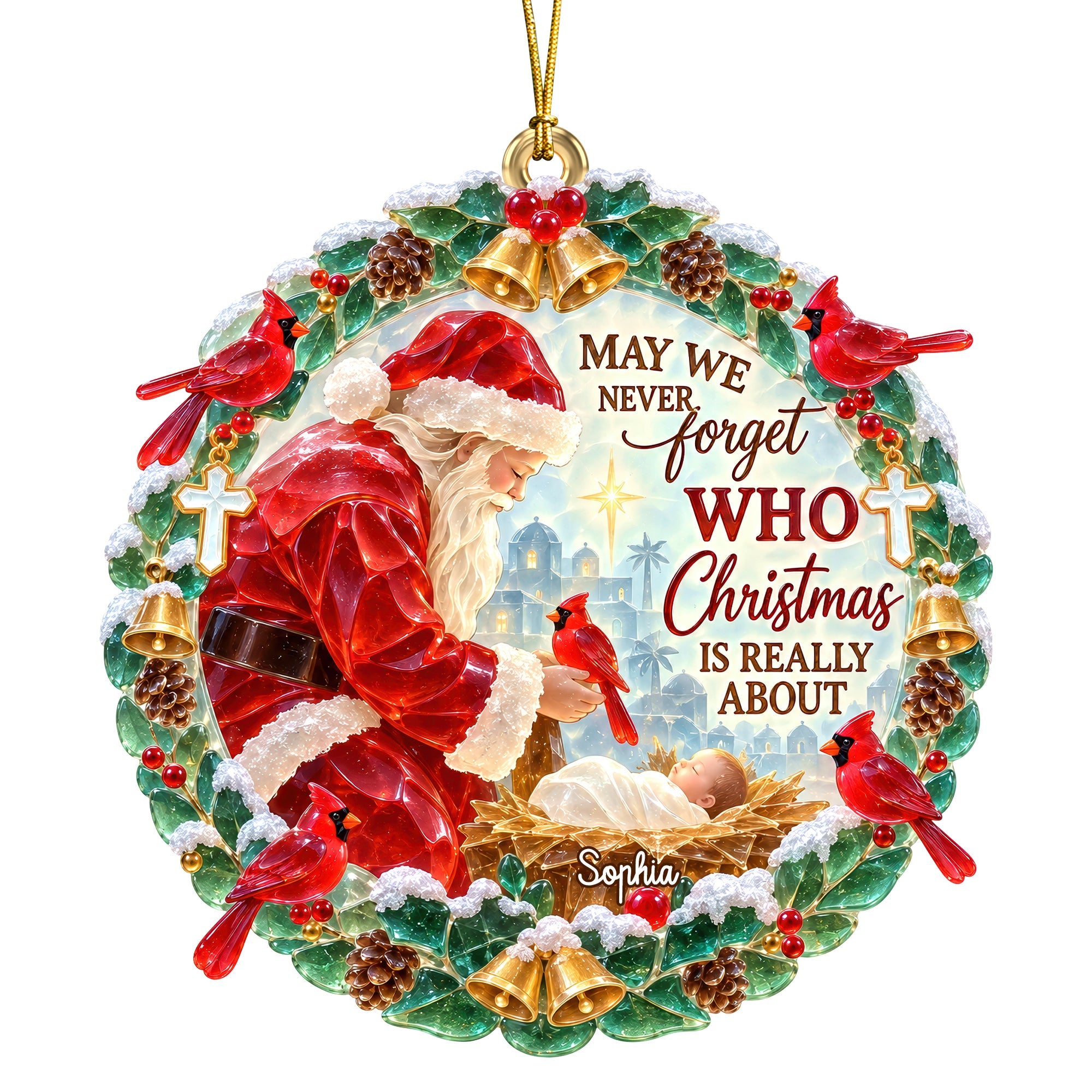 May We Never Forget Who Christmas Is Really About - Personalized Acrylic Ornament for Christians Ornament PopCulturePrints