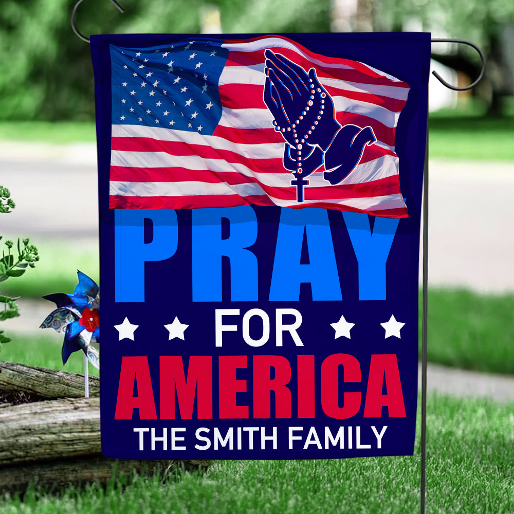 Personalized Pray For America Garden Flag - Custom Family Name