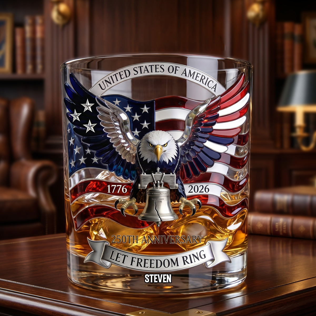 Let Freedom Ring - American Eagle Liberty Bell Drinking Glass - Personalized Gift for Patriots