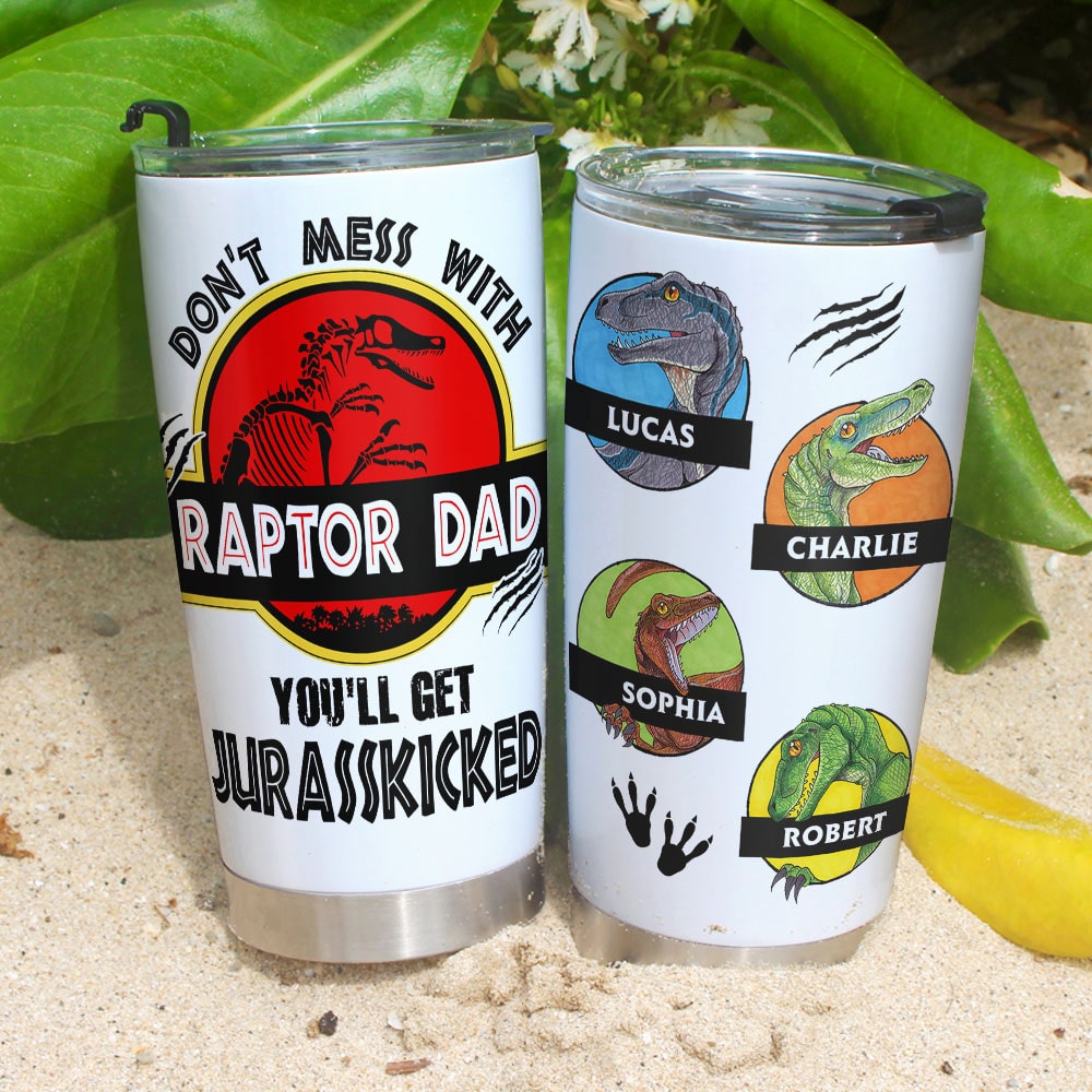 Raptor Dad Personalized Tumbler - Jurassic Custom Gift Tumbler Cup PopCulturePrints