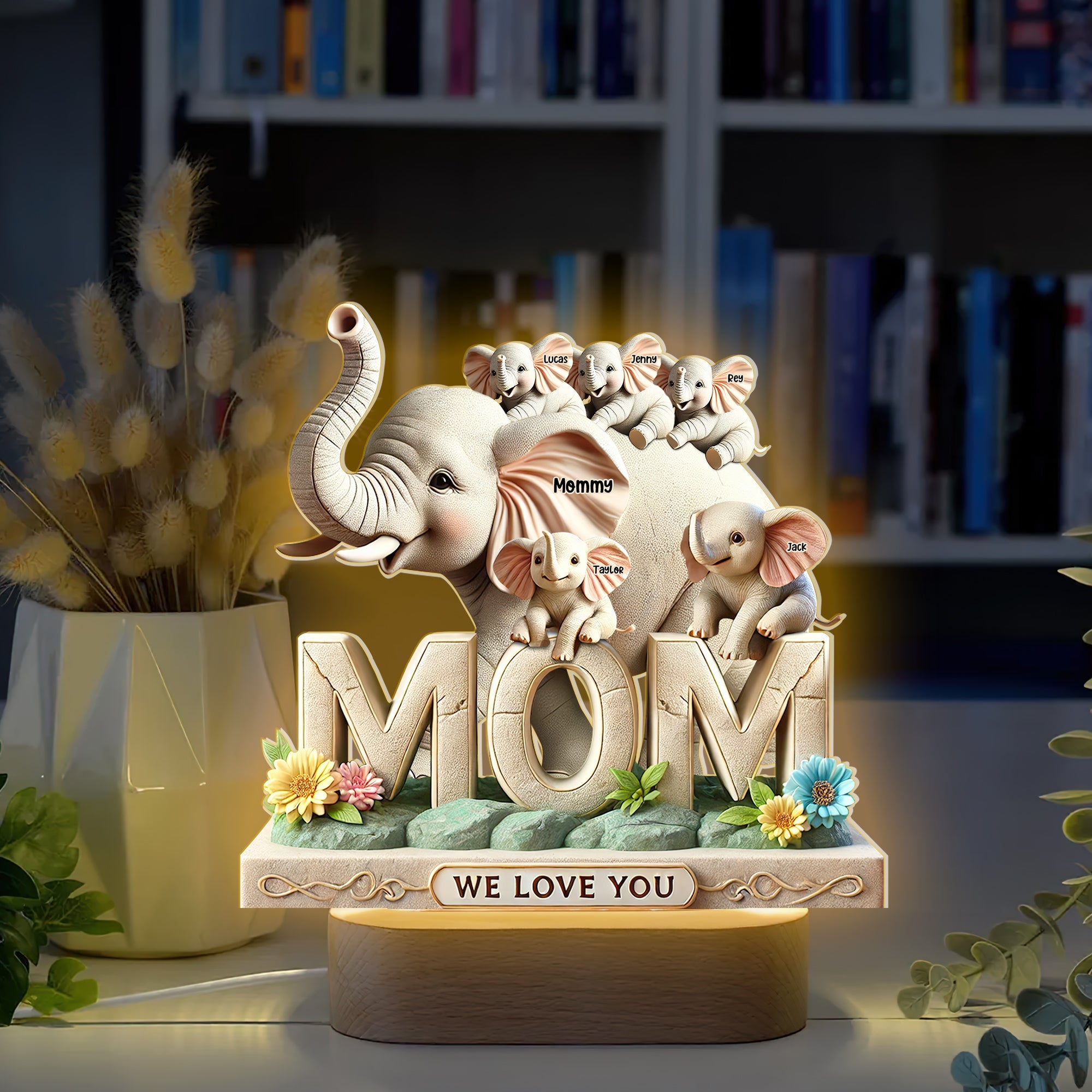 We Love You, Mommy – Personalized Elephant LED Light for Moms and Grandmas Led Night Light PopCulturePrints