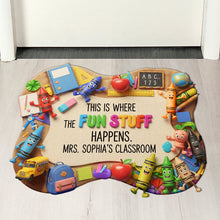 Load image into Gallery viewer, This is Where the Fun Stuff Happens - Personalized Fun &amp; Colorful Doormat for Teachers Doormat PopCulturePrints
