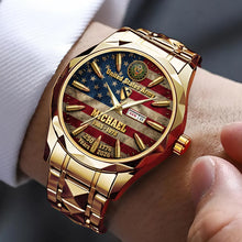 Load image into Gallery viewer, “Honor Your Legacy” Personalized Stainless Steel Men's Watch - Perfect Gift for Veterans Men's Watch PopCulturePrints
