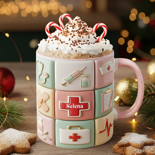 “For the Heart that Heals” - Personalized Medical Patchwork Accent Mug, Custom Gift for Nurses and Healthcare Heroes Coffee Mug PopCulturePrints