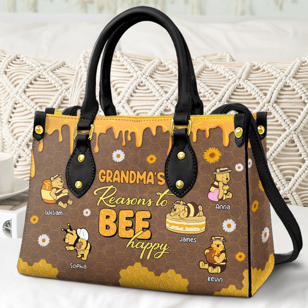 Personalized Grandma's Reasons to Bee Happy Leather Handbag