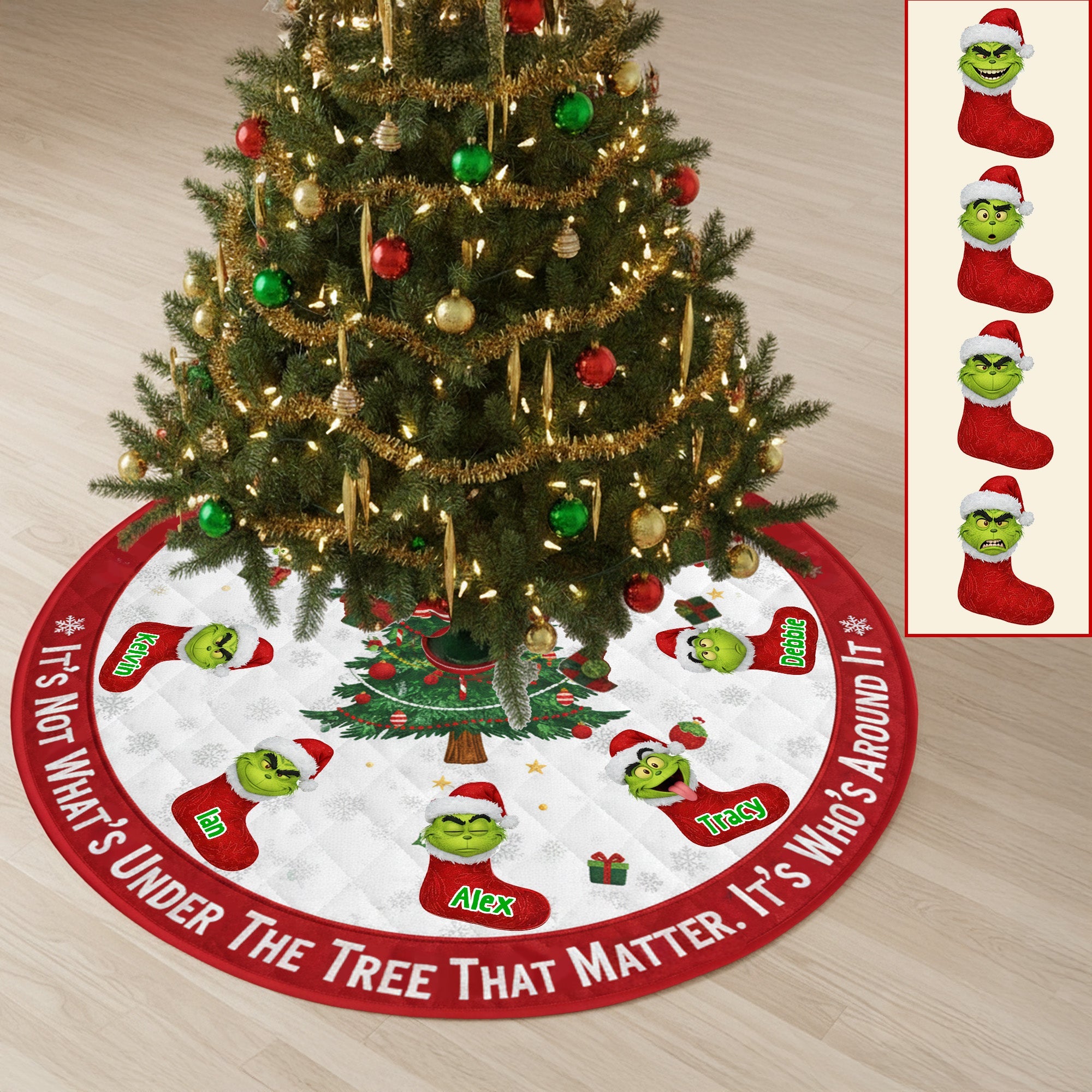 “It's Not What's Under The Tree That Matter, It’s Who’s Around It” - Green Monster Family Tree Skirt - Personalized Gift for Family Christmas Tree Skirt PopCulturePrints