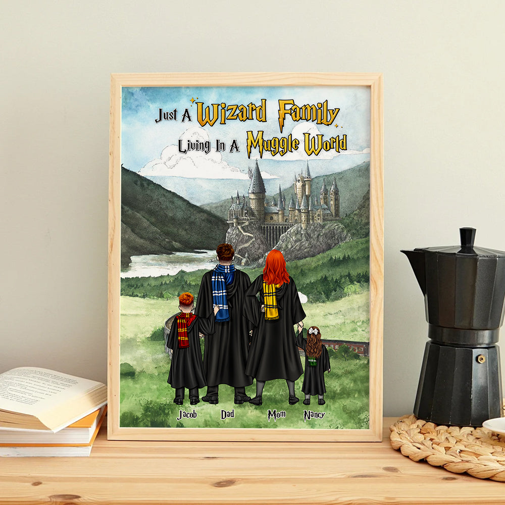 Personalized Wizard Family Poster - Just a Wizard Family Living in a Muggle World