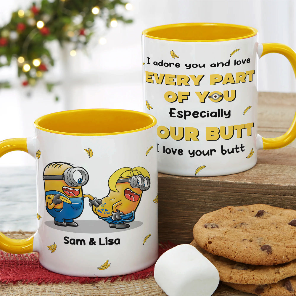 Personalized Cute Couple Mug - Minion-Style Touching Butt | Yellow Accent