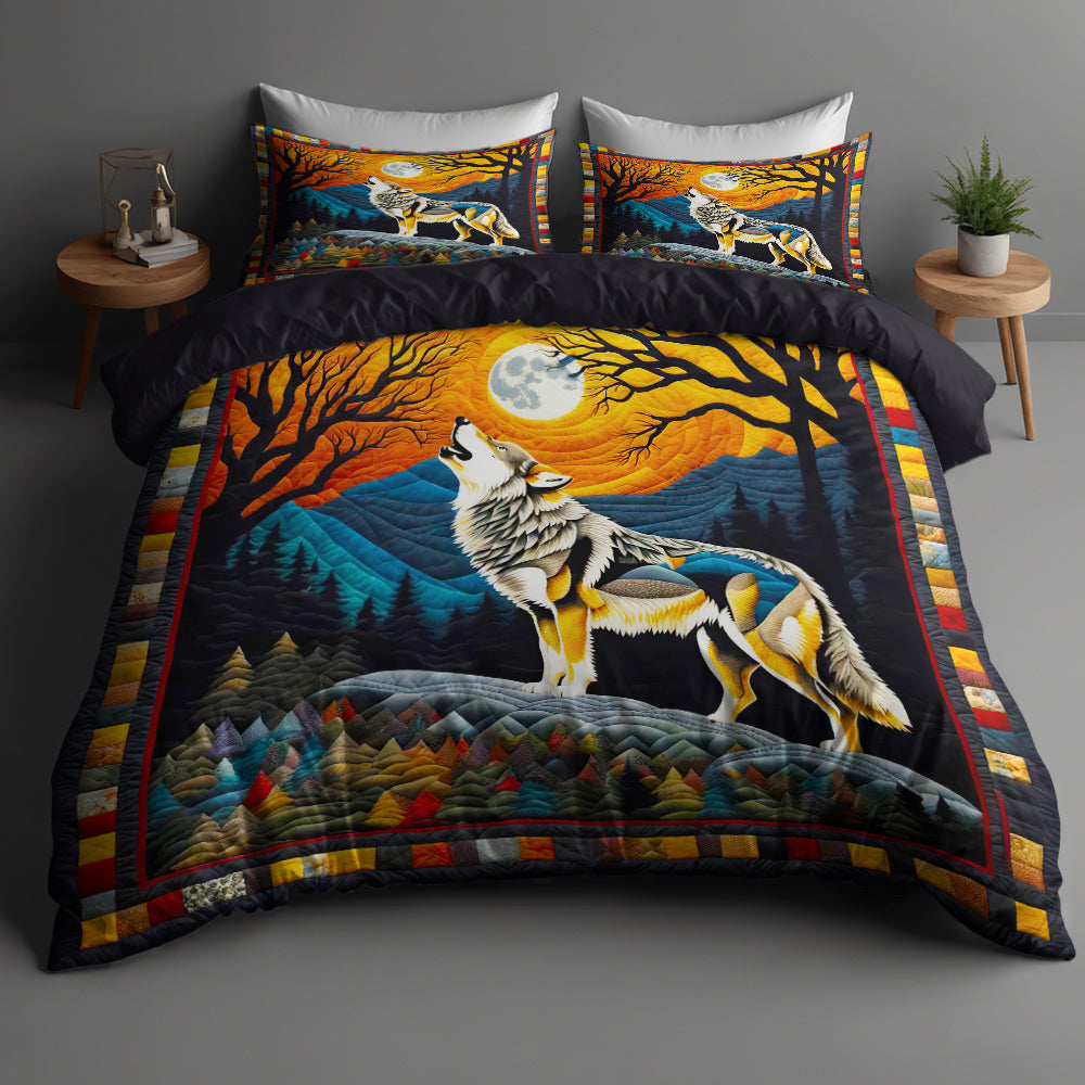 Howling Wolf Quilt Bed Set - Perfect Gifts for Wolf Lovers Blanket PopCulturePrints
