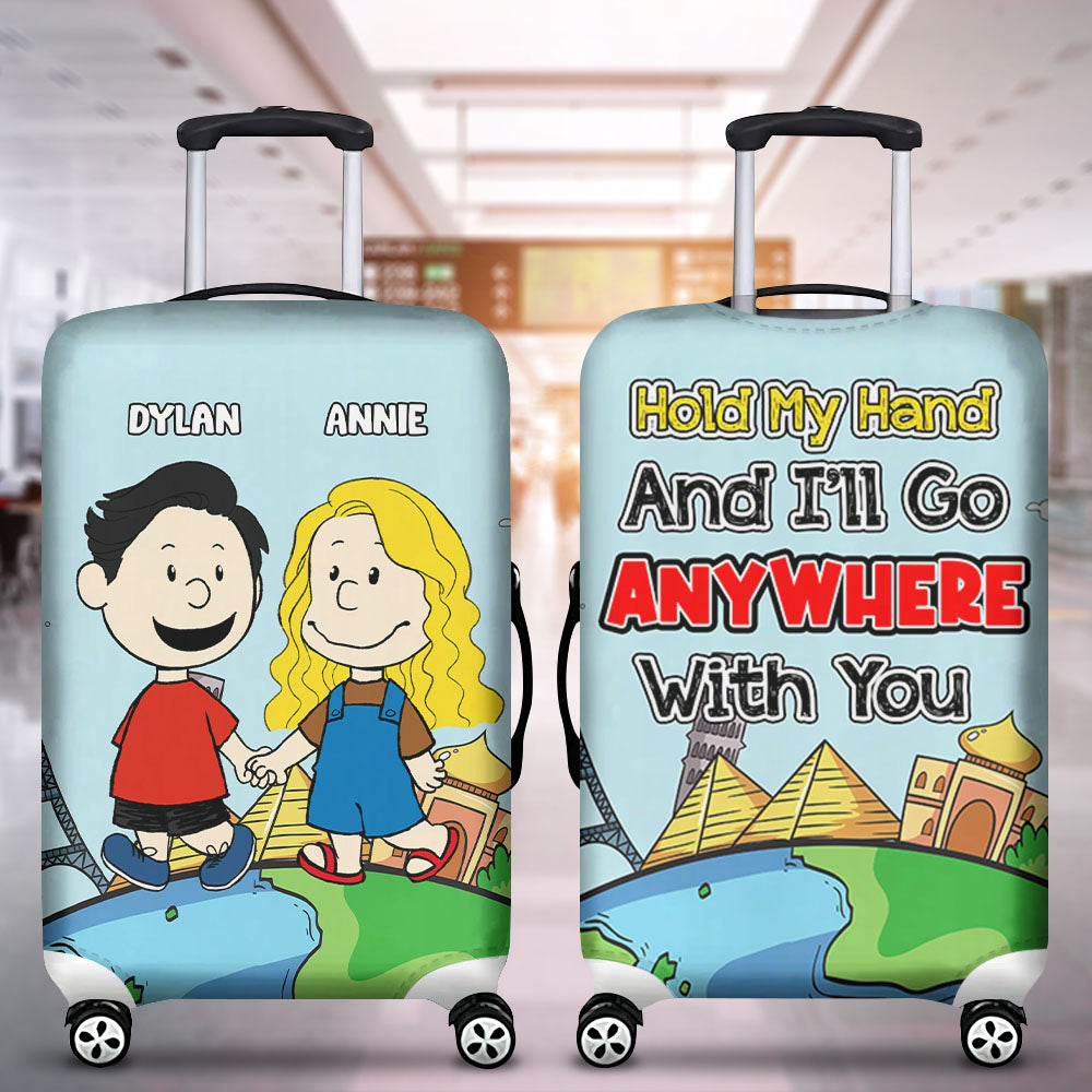 Personalized Couple Luggage Cover - Hand Holding Cartoon Design Luggage Covers PopCulturePrints