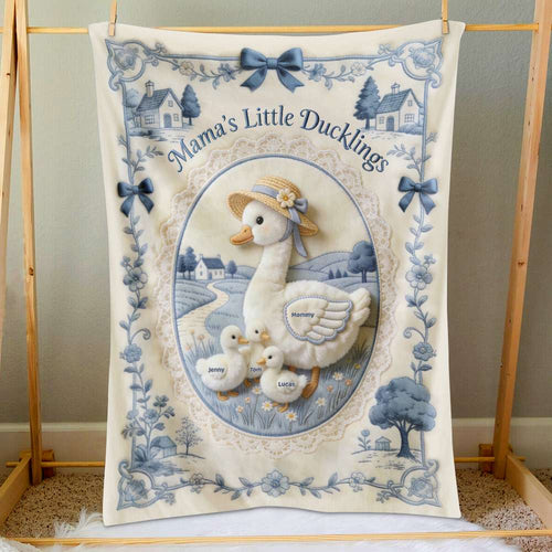 Mama's Little Ducklings Blanket - Heartwarming Personalized Gift for Mom and Grandma Blanket PopCulturePrints