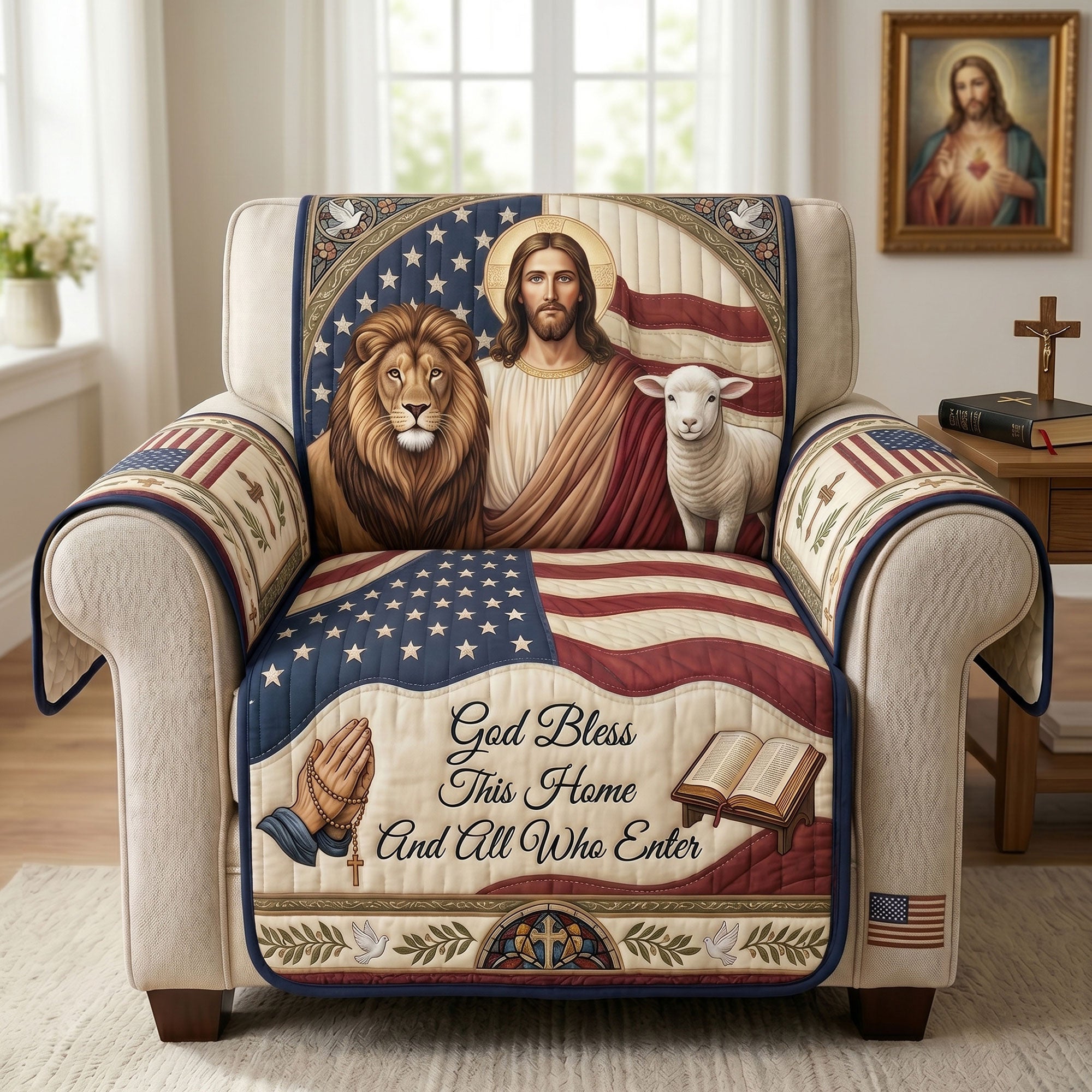 God Bless This Home And All Who Enter - Personalized Quilted Sofa Cover
