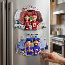 Load image into Gallery viewer, “Celebrating Love at the Stadium” - Personalized Couple Stadium Souvenir Acrylic Fridge Magnet - Gift for Couples, Sports Fans, and Special Occasions
