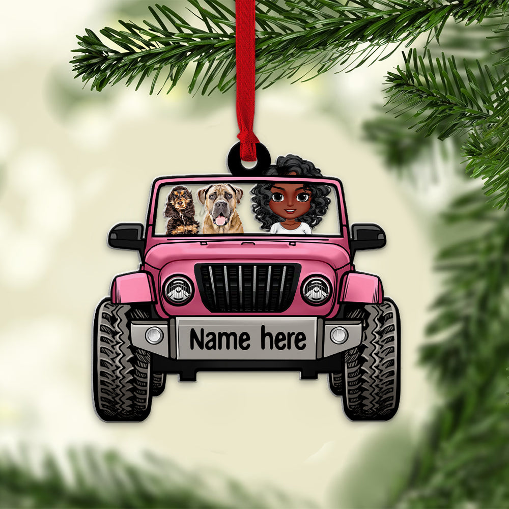 Personalized Christmas Ornament - Dog Lover in Jeep