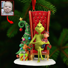 Load image into Gallery viewer, “Celebrate the Grinch Spirit!” - Funny Green Monster Christmas Ornament - Custom Photo Gifts for Kids Ornament PopCulturePrints
