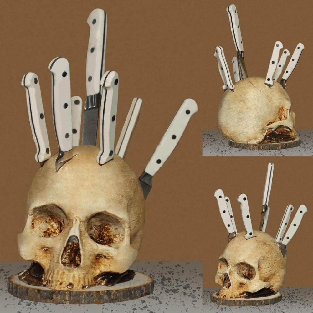 Halloween Skull Knife Holder - Unique Kitchen Decor for Cooking Lovers