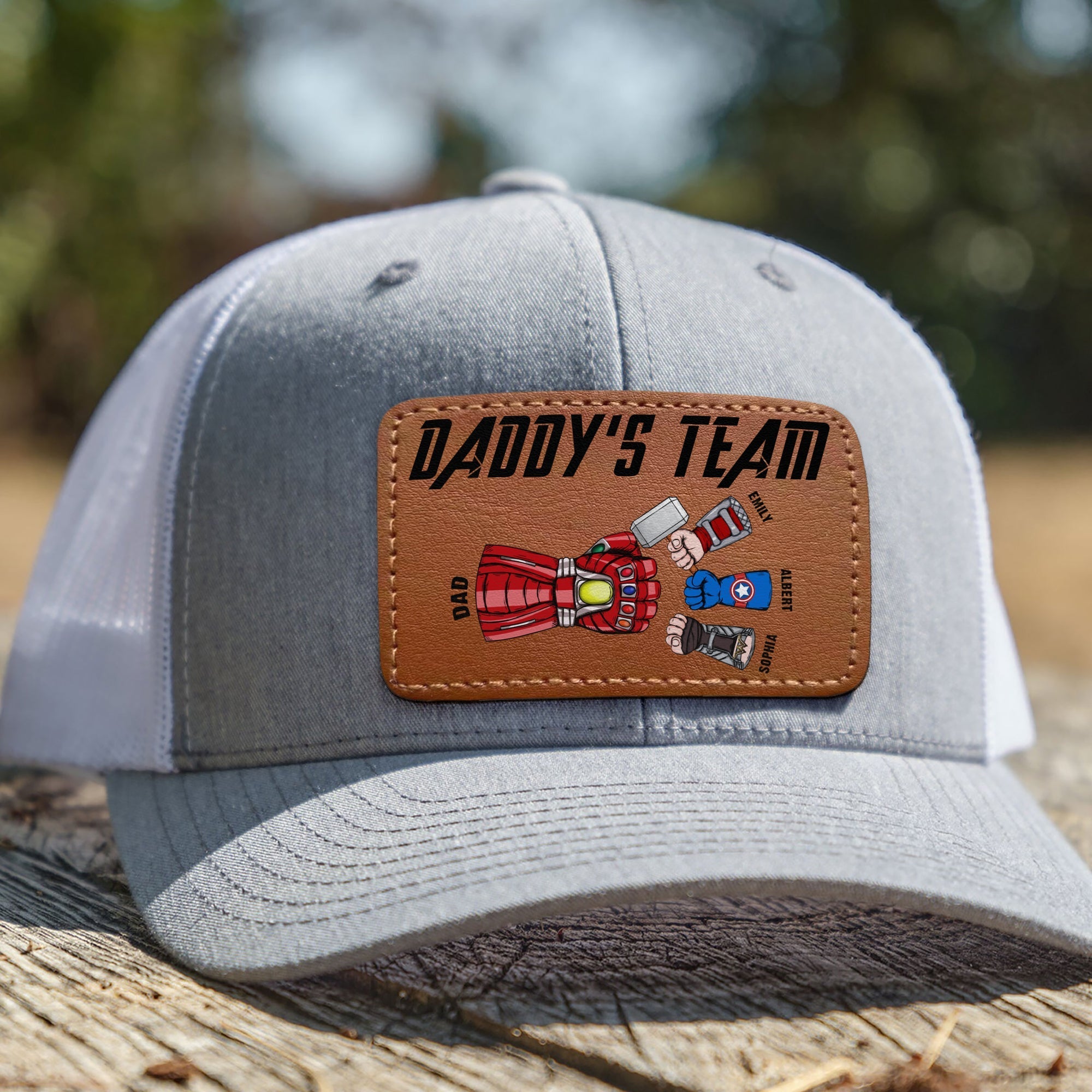 Custom Dad's Team Leather Patch Cap - Personalized Gift