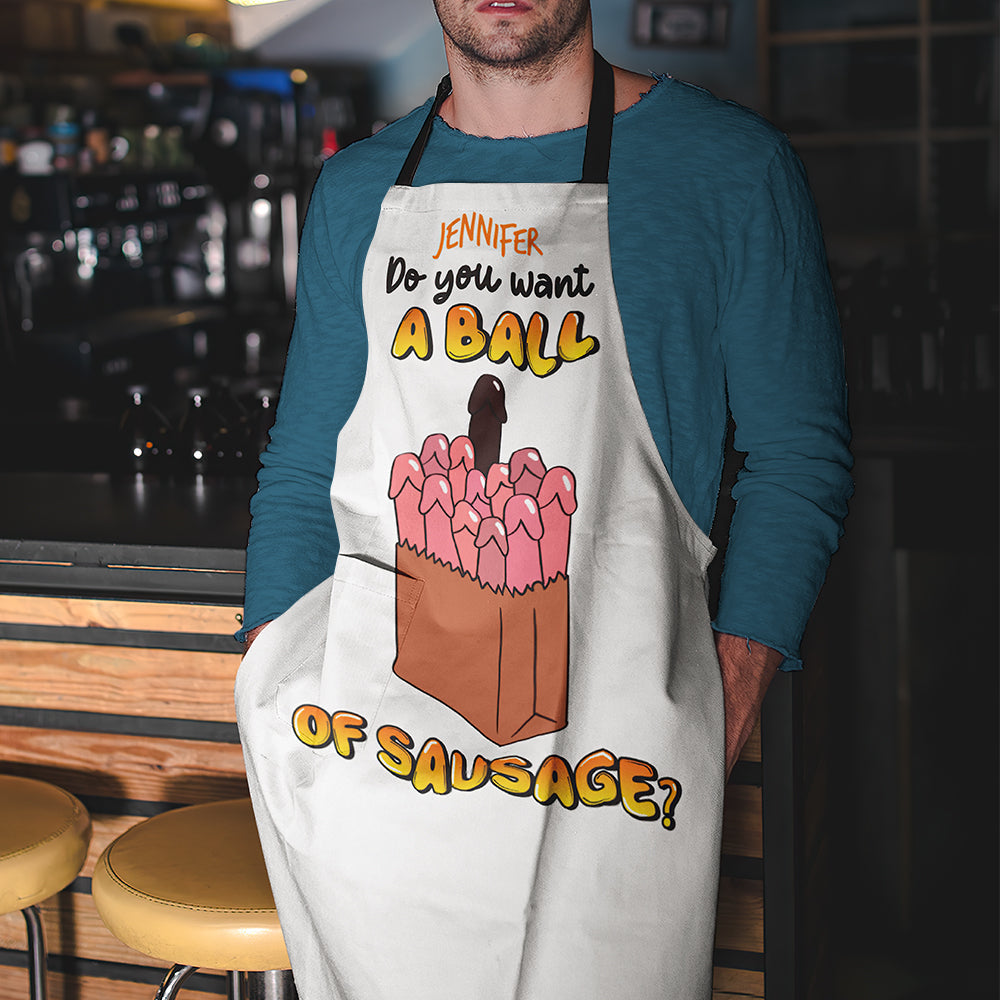 Personalized Fun Apron for Couples: 'Do You Want A Ball Of Sausage?' Aprons PopCulturePrints