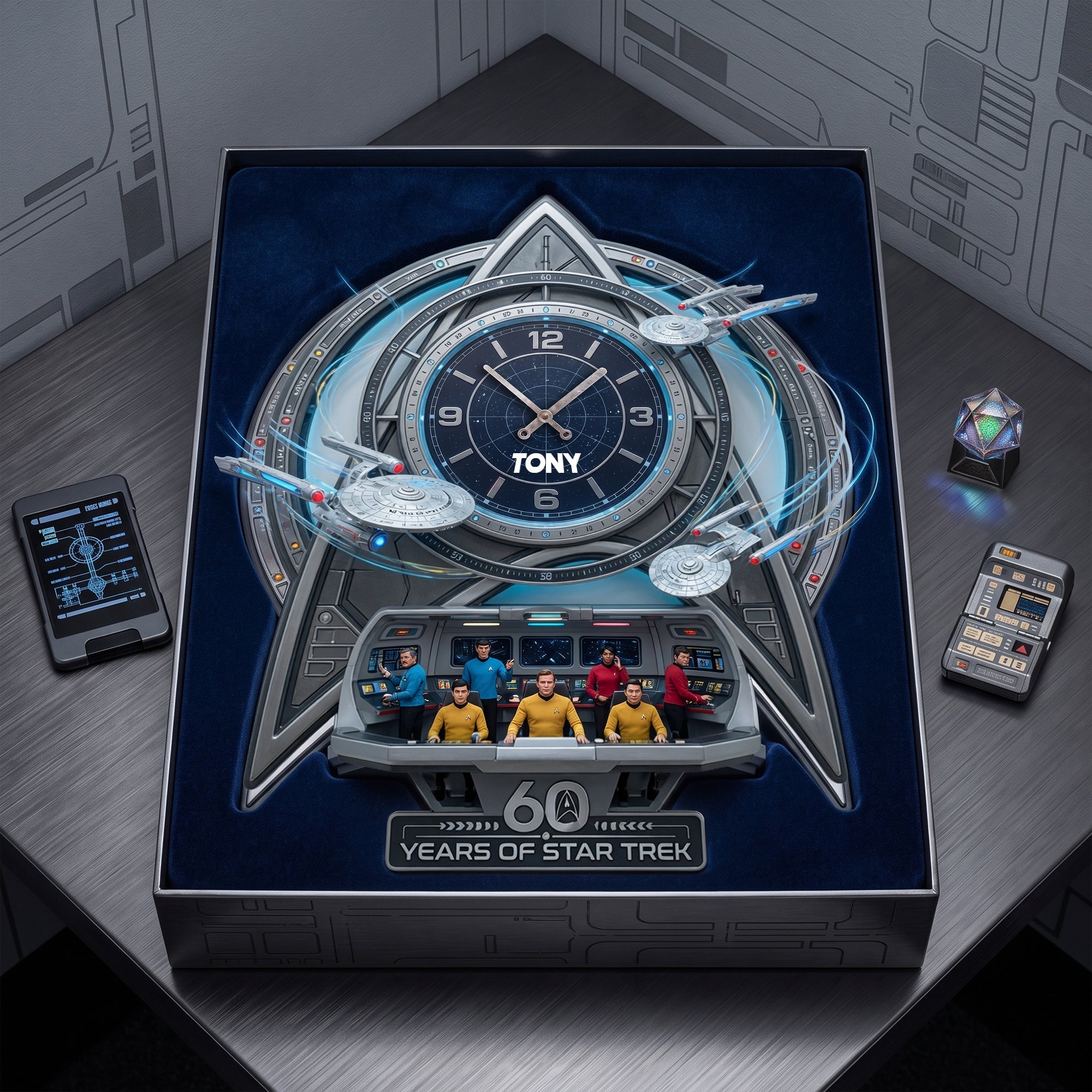 “Time Flies Through Space” - 60 Years Of Cosmic Voyage Wall Clock - Personalized Gift for Star Trek Fans