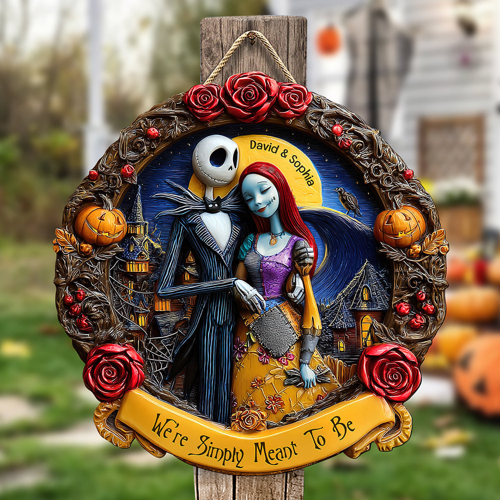 We're Simply Meant To Be - Personalized Horror Couple Wood Sign Wood Sign PopCulturePrints