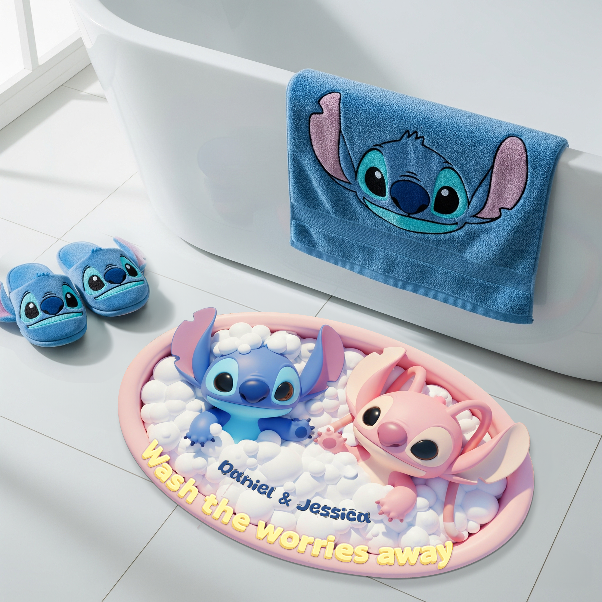 “Wash the worries away” - Tropical Alien Couple Doormat - Personalized Gift for Couples Doormat PopCulturePrints