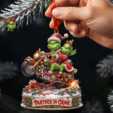 Load image into Gallery viewer, “Partners in Crime: Celebrate Love on Two Wheels” - Monster Riding Couple Ornament, Personalized Gift for Couples
