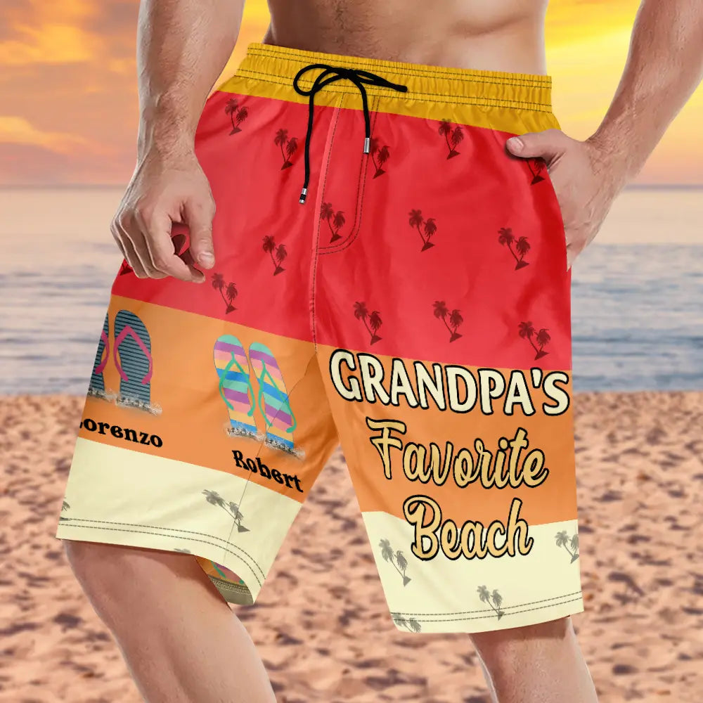 Grandpa's Favorite Beach - Personalized Unisex Beach Shorts Beach Short PopCulturePrints