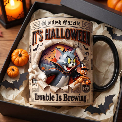 “It’s Halloween! Trouble Is Brewing” - Personalized Halloween Coffee Mug - Perfect Gift for Friends, Family, and Halloween Lovers Coffee Mug PopCulturePrints