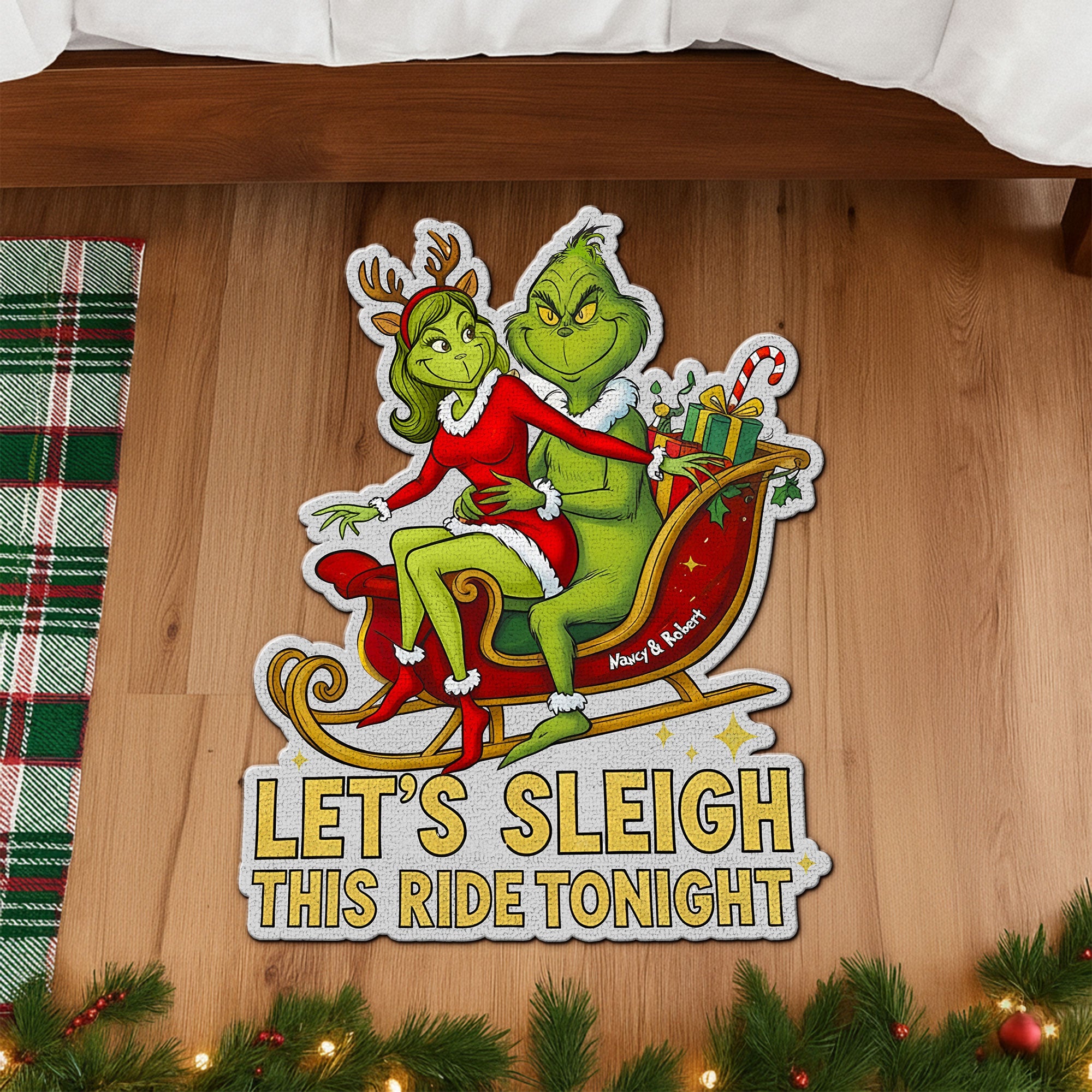 Let's Sleigh This Ride - Personalized Doormat for Couples Doormat PopCulturePrints