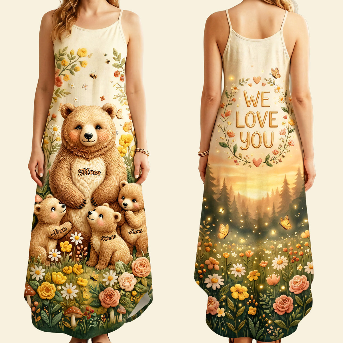 “We Love You, Mama Bear!” - Personalized Mama Bear Maxi Dress - Gift for Mom and Grandma Dress PopCulturePrints