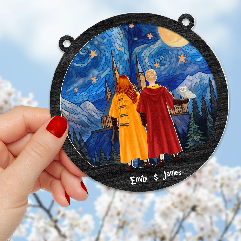 Personalized Wizard Couple Suncatcher Ornament - Custom Names and Design