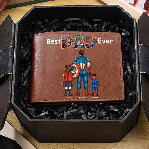 Custom Super Dad PU Leather Wallet - Personalized Gift Leather Wallet PopCulturePrints