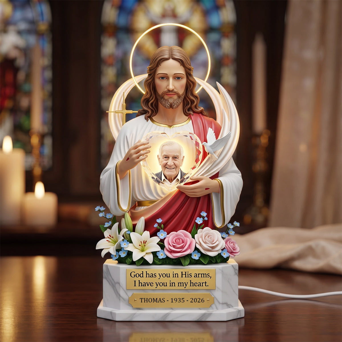 God Has You In His Arms – Personalized Memorial Light Box - Custom Photo Gift for Loved Ones