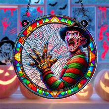 Load image into Gallery viewer, Personalized Horror Character Stained Glass Ornament - Halloween Decoration
