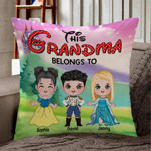 Load image into Gallery viewer, Personalized &#39;This Grandma Belongs To&#39; Fairy Tale Square Pillow Pillow PopCulturePrints
