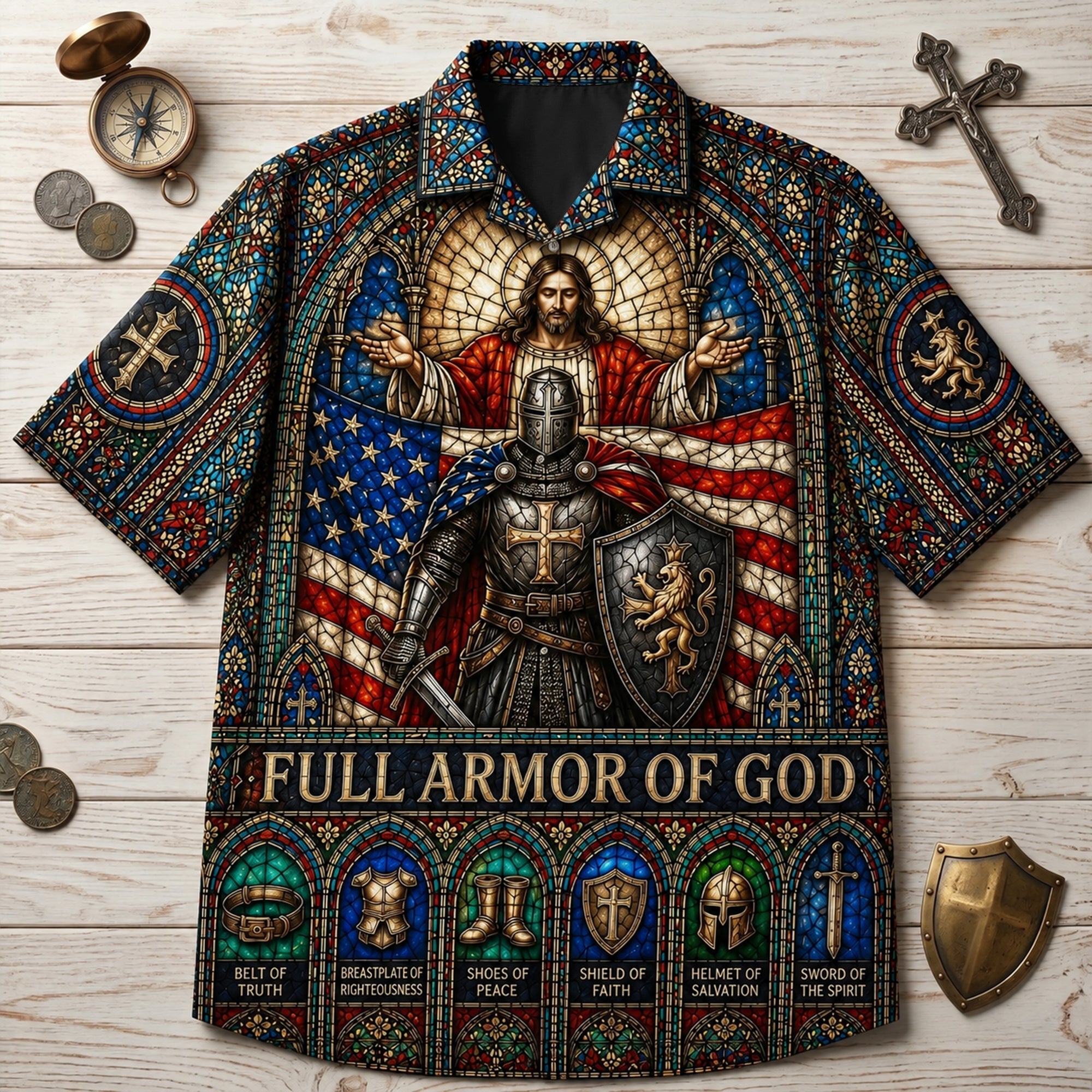 “Be Strong in the Lord” - Full Armor Of God Hawaiian Shirt - Personalized Gifts For Christian Hawaiian Shirts PopCulturePrints