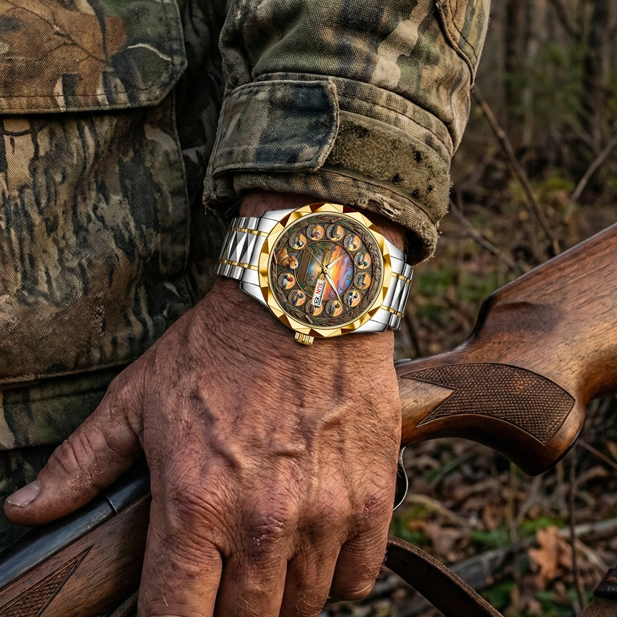 "For the Love of the Hunt: A Unique Timepiece" - Waterfowl Duck Hunting Steel Men's Watch - Personalized Gift for Hunters Men's Watch PopCulturePrints