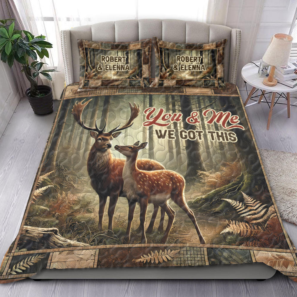 Personalized Deer Couple Quilt Bed Set Blanket PopCulturePrints