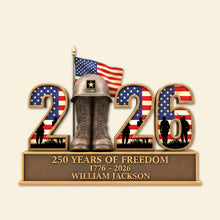 Load image into Gallery viewer, “Honoring Our Heroes: 250 Years of Freedom” - Personalized Veteran Acrylic Plaque - Custom Gift for Military Personnel Shaped Plaques PopCulturePrints
