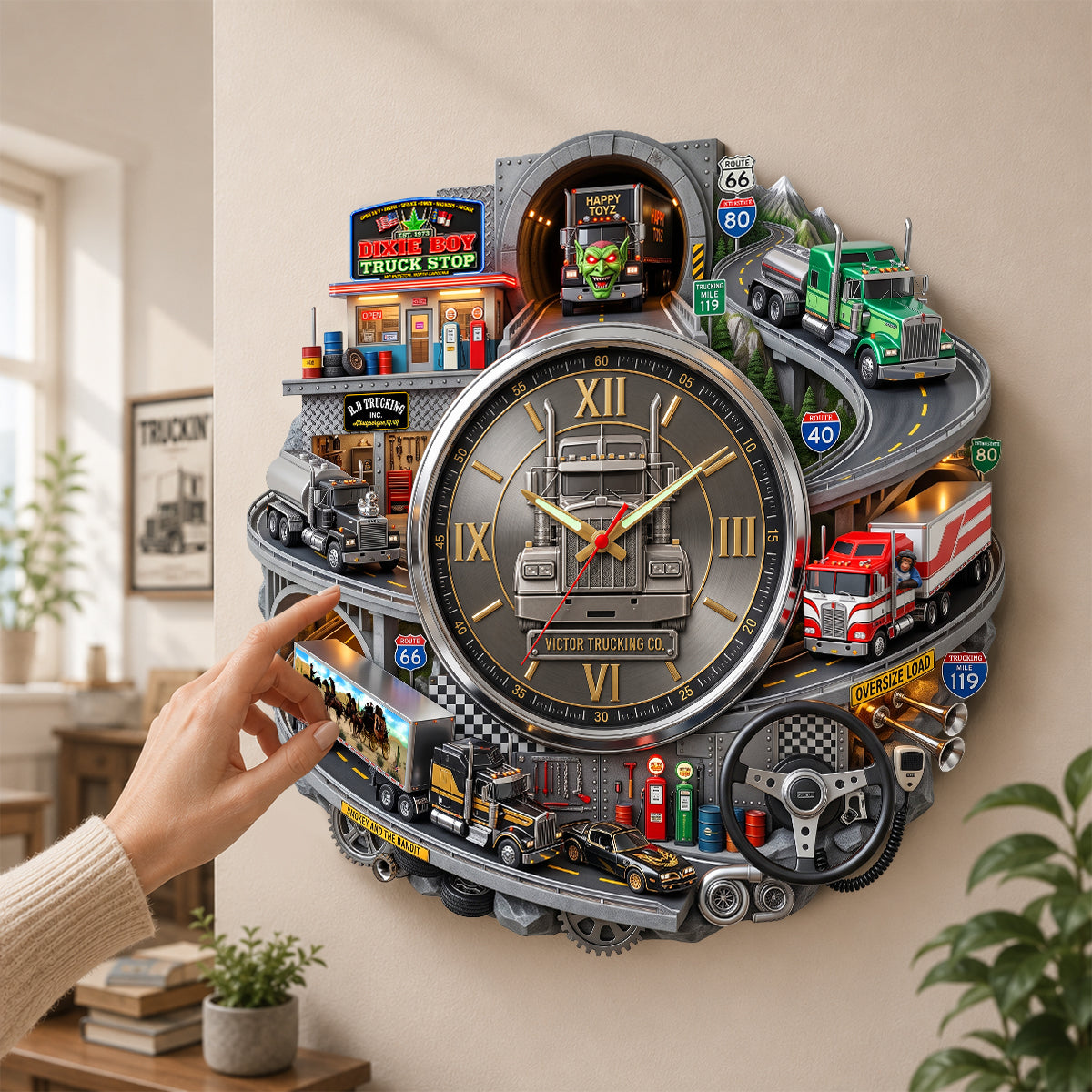 “Time to Celebrate the Open Road” - Legends Trucking Wall Hanging Clock - Personalized Gifts for Truckers
