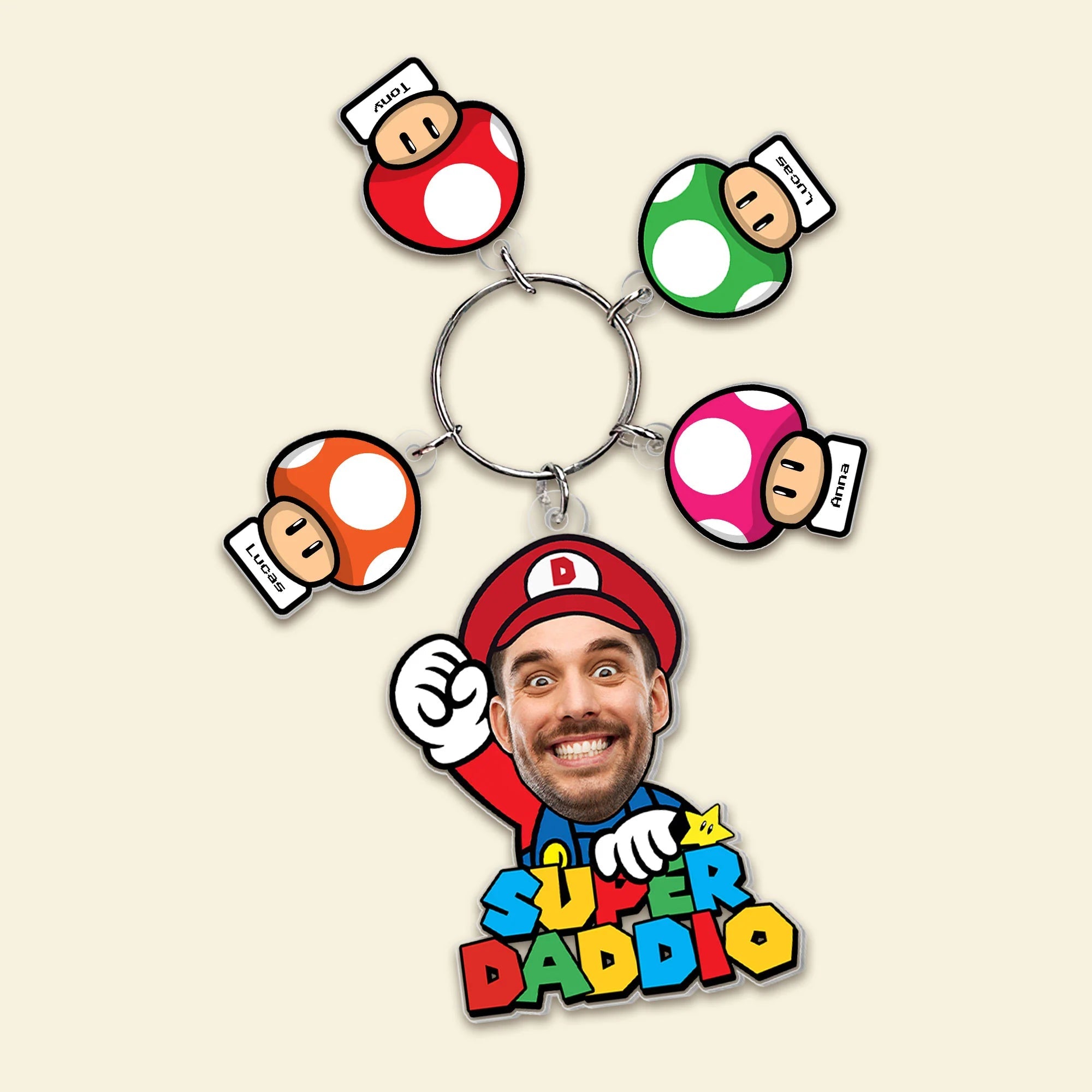 Custom Super Dad Keychain with Personalized Mushroom Charms Keychains PopCulturePrints