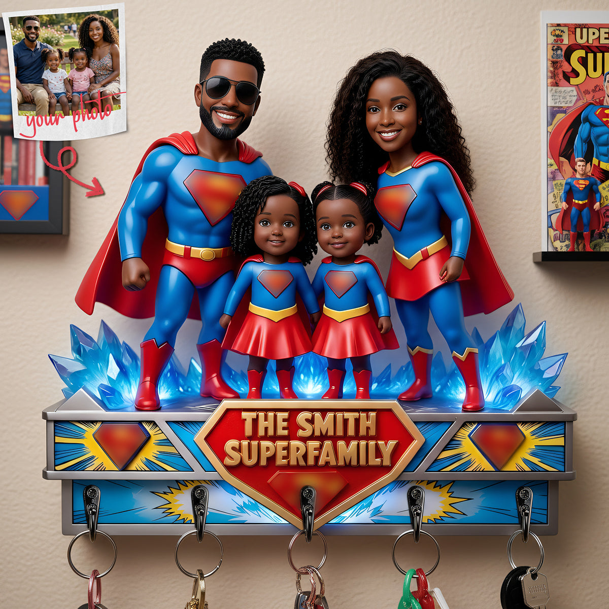 "Unleash the Power of Family - Fearless Guardians Acrylic Key Hanger, Personalized Photo Gift for All Occasions" Key Hanger PopCulturePrints
