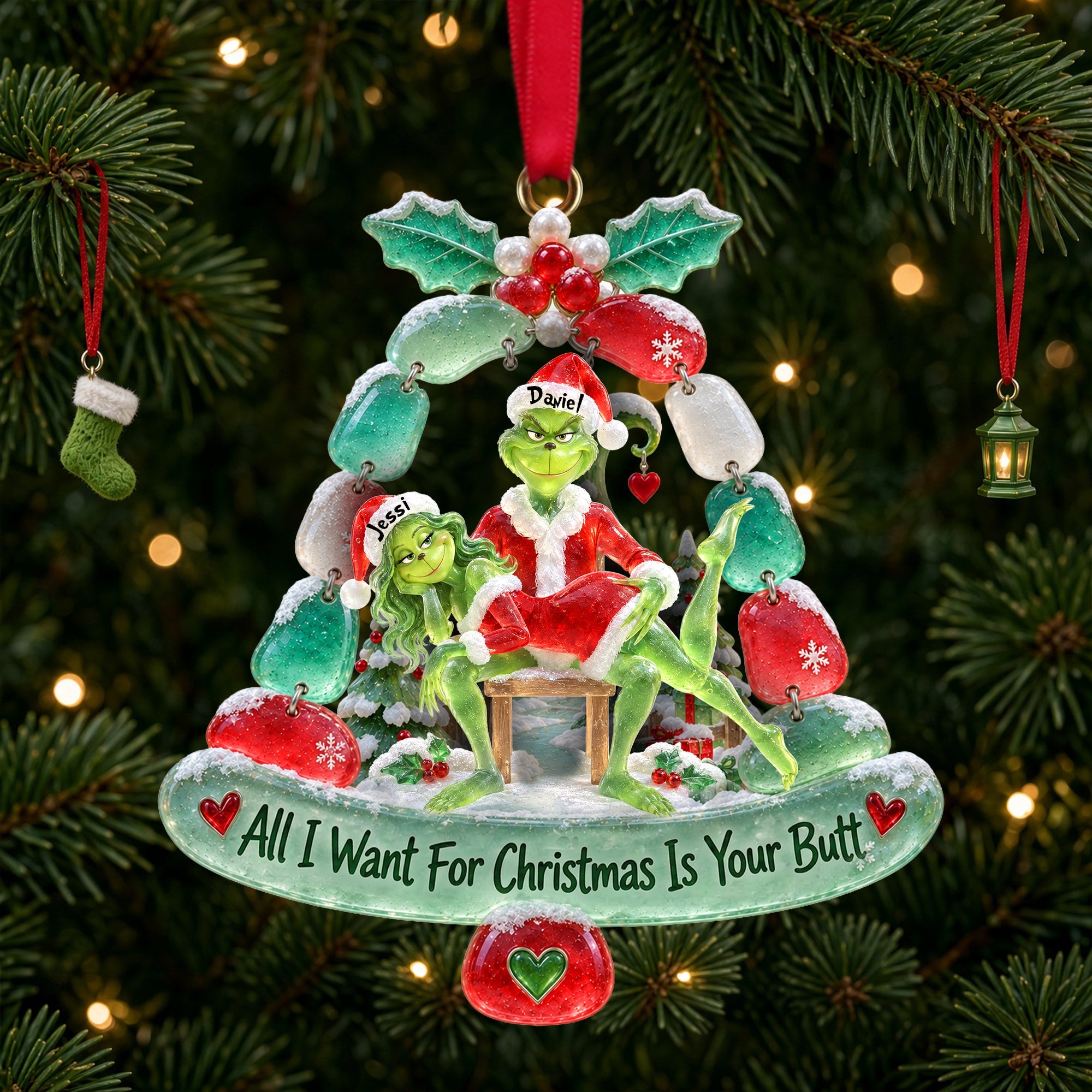 All I Want For Christmas Is Your Butt - Cheeky Mistletoe Couple Acrylic Ornament - Personalized Christmas Gifts for Couples