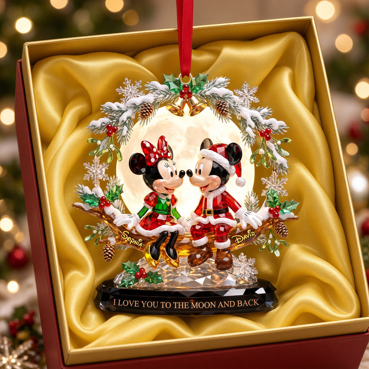 I Love You to the Moon and Back - Cute Cartoon Couple Christmas Ornament - Personalized Gift