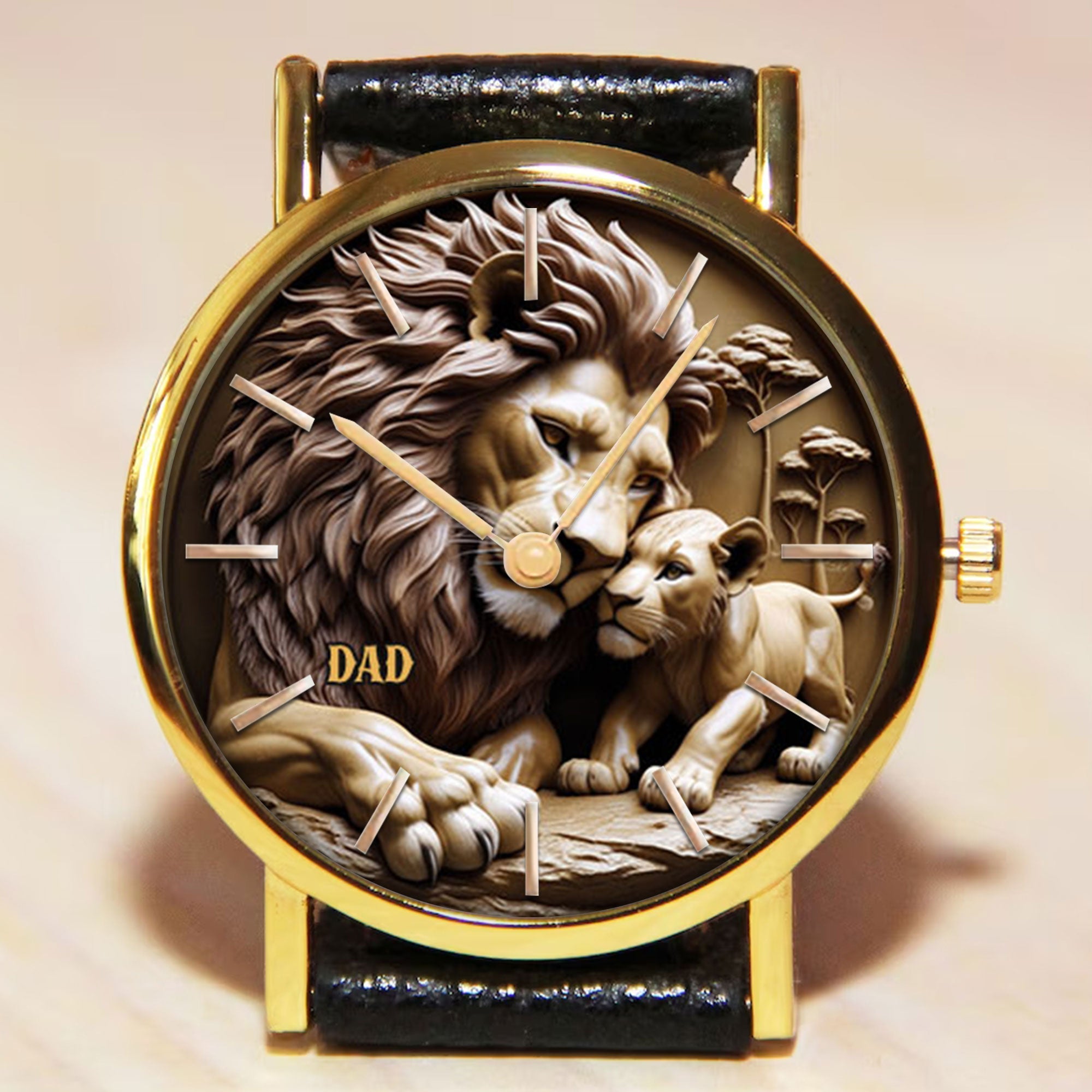 “Strength of a Lion, Love of a Dad” - Lion Dad Watch, Personalized Gift for Dads, Grandpas, and Father Figures Quartz Watch PopCulturePrints