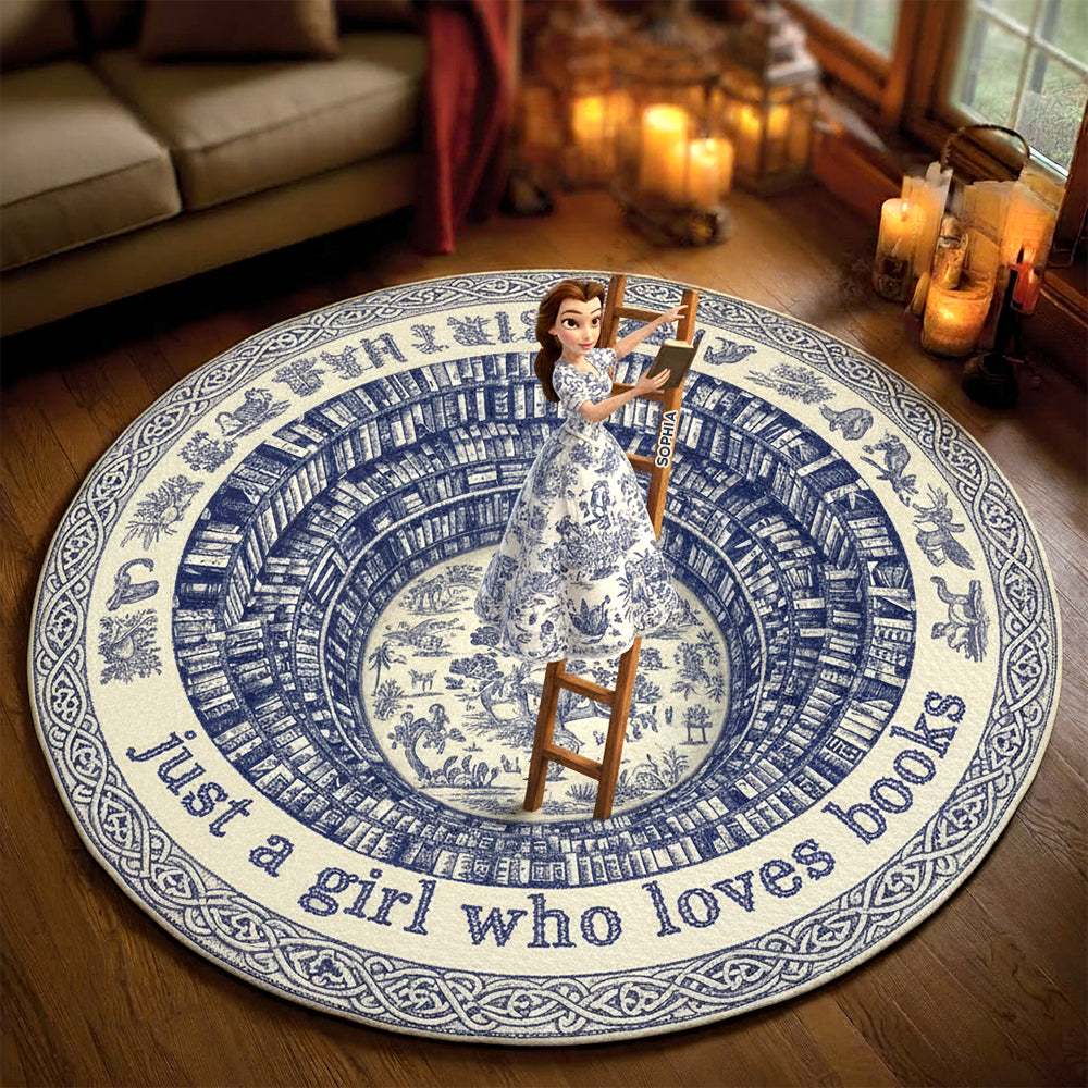 Just a Girl Who Loves Books - Personalized Christmas Gift for Book Lovers - Quilted Round Mat Doormat PopCulturePrints