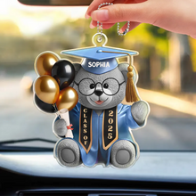 Load image into Gallery viewer, Celebrate Your Graduation with Love - 3D Effect Graduation Bear - Personalized Acrylic Car Hanger - Gift for Graduates, Moms, and Grandmas Acrylic Car Hanger PopCulturePrints
