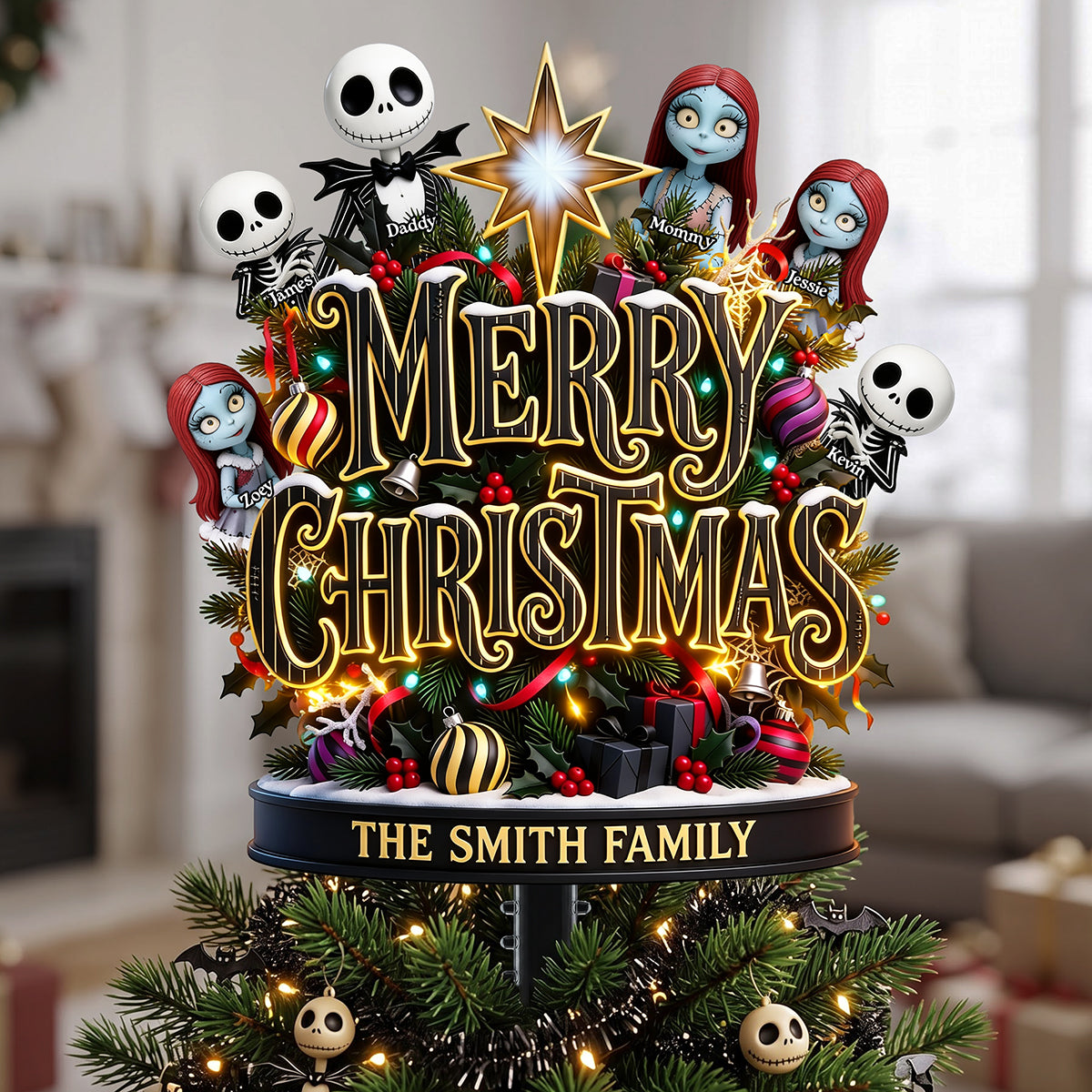 "Celebrate Your Unique Family Spirit!" - Spooky Family Tree Topper - Personalized Christmas Gift for Your Loved Ones Ornament PopCulturePrints