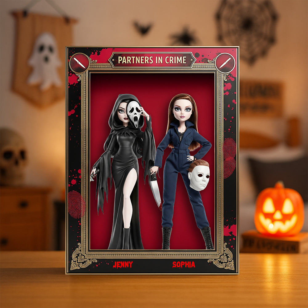 “Partners in Crime” - Personalized Horror Besties Plaque for Best Friends Shaped Plaques PopCulturePrints